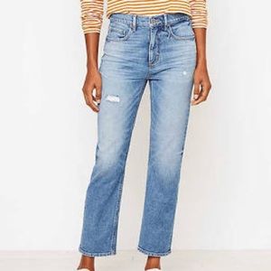 LOFT Destructed High Rise Straight Crop Jeans